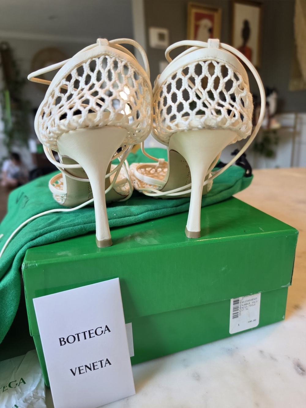 Bottega Veneta White Fishnet Lace-Up Stiletto Heels Size 7.5 - Picture 6 of 16